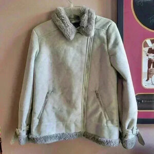 Hollister by A&F Womens Faux Fur-Lined Shearling Biker Jacket Medium Gray Color